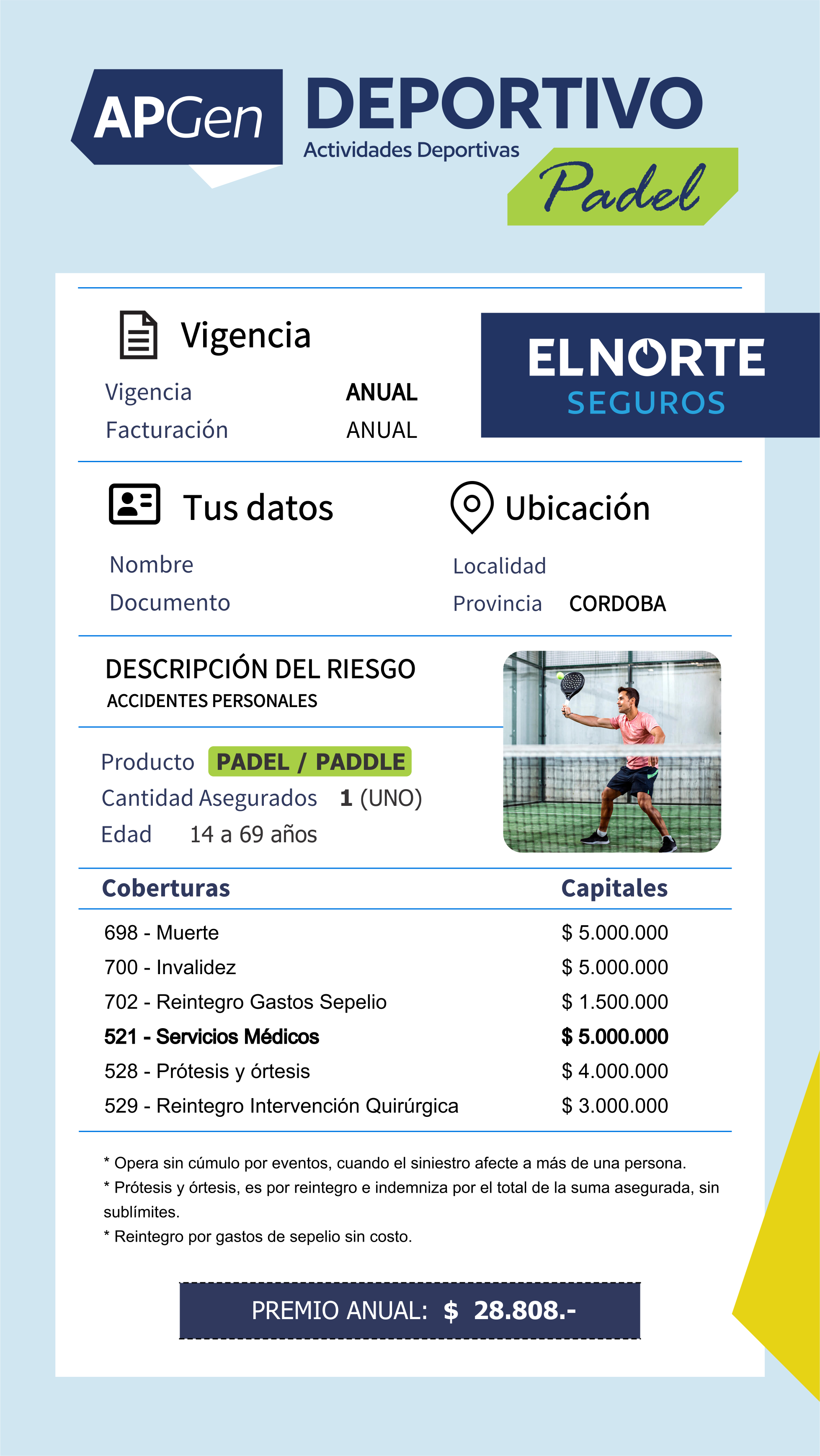 Cobertura de Seguros - Jugadores de PADEL Amateurs
